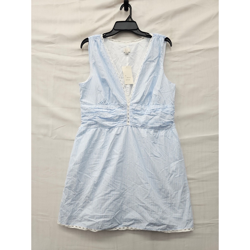 A New Day Womens Sleeveless V-Neck Dress Blue Cotton Casual Size Large
